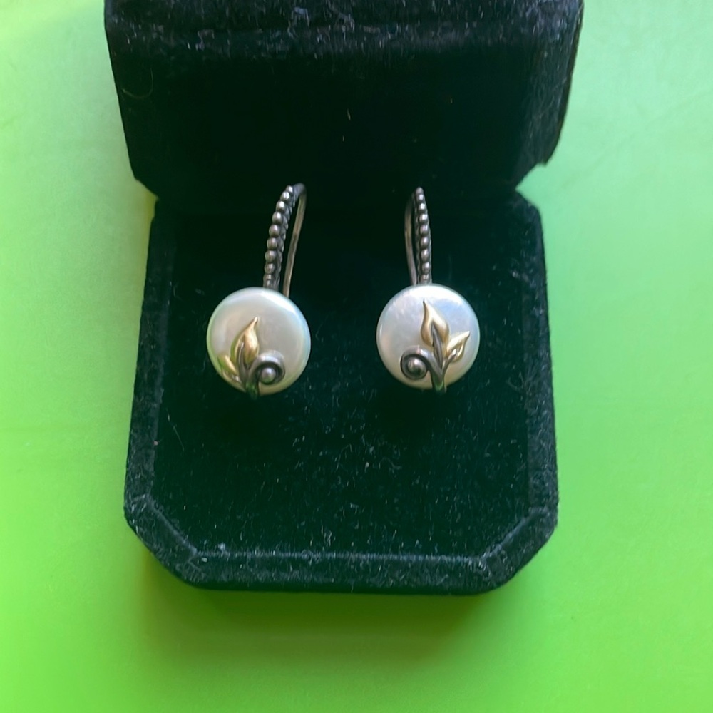 [Barbara Bixby] Coin Pearl 925 and 18K Gold Drop Earrings